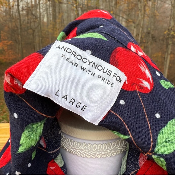 Navy Cherry Print Women's Button Down Shirt - Picture 3 of 3